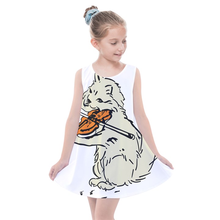 Cat Playing The Violin Art Kids  Summer Dress