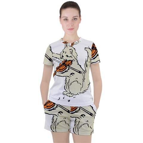 Cat Playing The Violin Art Women s Tee And Shorts Set by oldshool