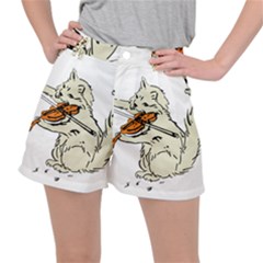 Cat Playing The Violin Art Women s Ripstop Shorts