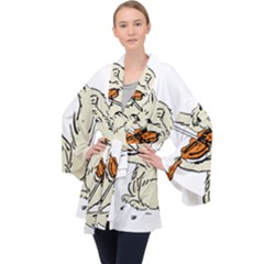 Cat Playing The Violin Art Long Sleeve Velvet Kimono  by oldshool