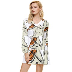 Cat Playing The Violin Art Tiered Long Sleeve Mini Dress by oldshool