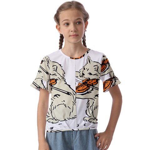 Cat Playing The Violin Art Kids  Cuff Sleeve Scrunch Bottom Tee by oldshool