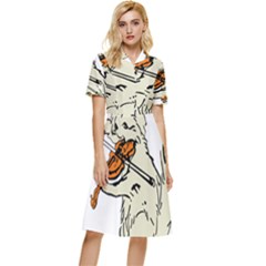 Cat Playing The Violin Art Button Top Knee Length Dress by oldshool