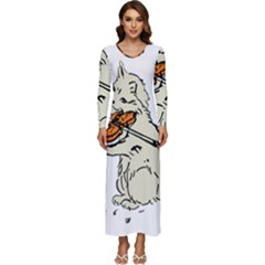 Cat Playing The Violin Art Long Sleeve Longline Maxi Dress by oldshool