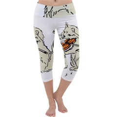 Cat Playing The Violin Art Capri Yoga Leggings by oldshool