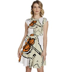 Cat Playing The Violin Art Cap Sleeve High Waist Dress by oldshool