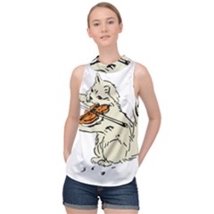 Cat Playing The Violin Art High Neck Satin Top by oldshool