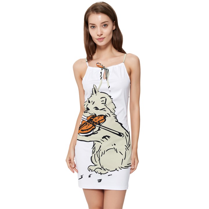 Cat Playing The Violin Art Summer Tie Front Dress