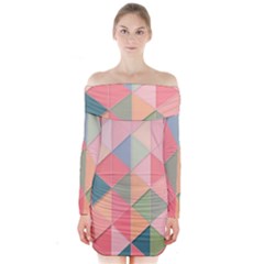 Background Geometric Triangle Long Sleeve Off Shoulder Dress by Semog4