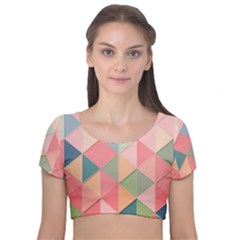 Background Geometric Triangle Velvet Short Sleeve Crop Top  by Semog4