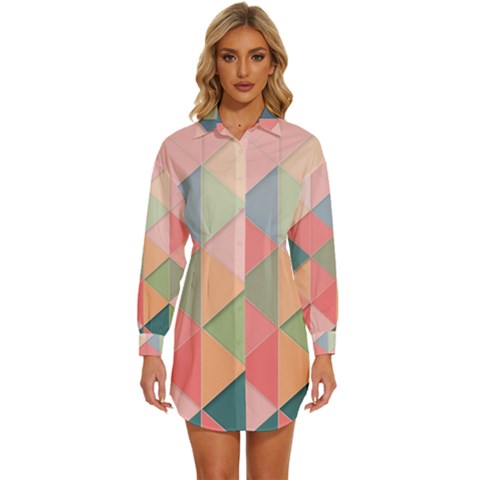 Background Geometric Triangle Womens Long Sleeve Shirt Dress by Semog4