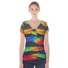 Colorful Background Short Sleeve Front Detail Top by Semog4