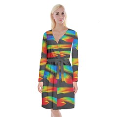 Colorful Background Long Sleeve Velvet Front Wrap Dress by Semog4