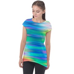 Wave Rainbow Bright Texture Cap Sleeve High Low Top by Semog4