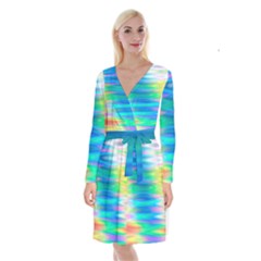 Wave Rainbow Bright Texture Long Sleeve Velvet Front Wrap Dress by Semog4