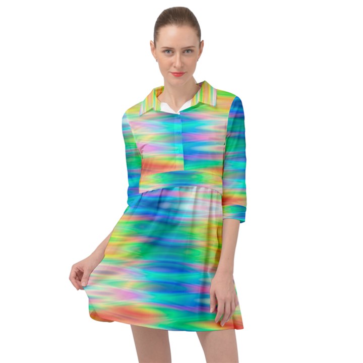 Wave Rainbow Bright Texture Mini Skater Shirt Dress