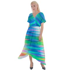 Wave Rainbow Bright Texture Cross Front Sharkbite Hem Maxi Dress by Semog4