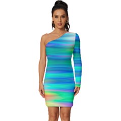 Wave Rainbow Bright Texture Long Sleeve One Shoulder Mini Dress by Semog4