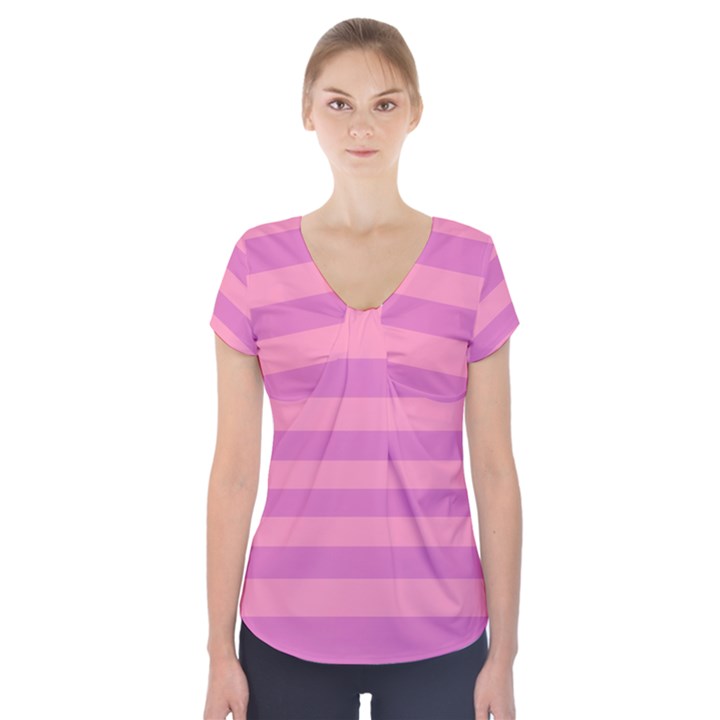 Pink Stripes Striped Design Pattern Short Sleeve Front Detail Top