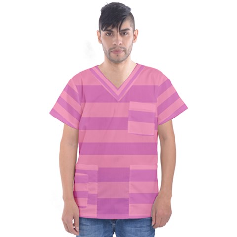 Pink Stripes Striped Design Pattern Men s V-neck Scrub Top by Semog4