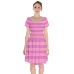 Pink Stripes Striped Design Pattern Short Sleeve Bardot Dress by Semog4