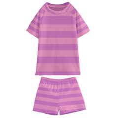 Pink Stripes Striped Design Pattern Kids  Swim Tee And Shorts Set