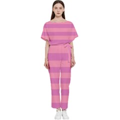 Pink Stripes Striped Design Pattern Batwing Lightweight Chiffon Jumpsuit by Semog4