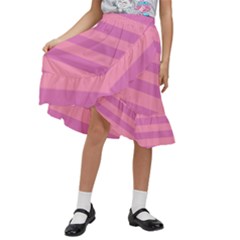 Pink Stripes Striped Design Pattern Kids  Ruffle Flared Wrap Midi Skirt