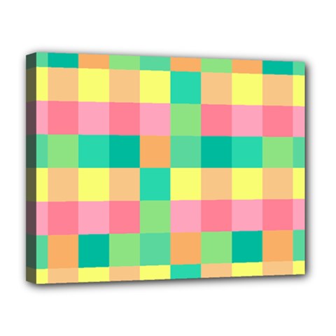 Checkerboard-pastel-squares- Canvas 14  X 11  (stretched) by Semog4