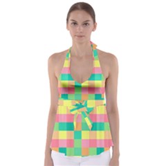 Checkerboard-pastel-squares- Babydoll Tankini Top by Semog4