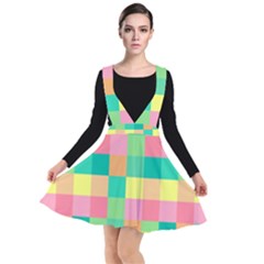 Checkerboard-pastel-squares- Plunge Pinafore Dress