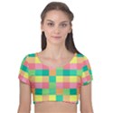 Checkerboard-pastel-squares- Velvet Short Sleeve Crop Top  View1