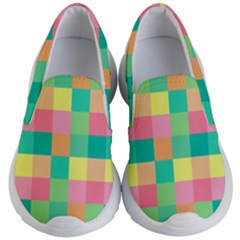 Checkerboard-pastel-squares- Kids Lightweight Slip Ons by Semog4