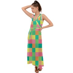 Checkerboard-pastel-squares- V-neck Chiffon Maxi Dress by Semog4