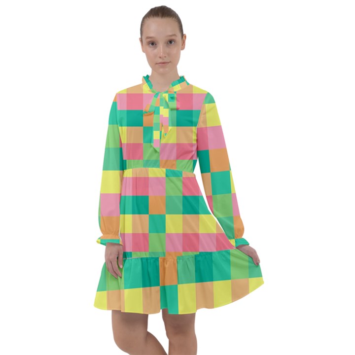 Checkerboard-pastel-squares- All Frills Chiffon Dress