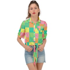 Checkerboard-pastel-squares- Tie Front Shirt 