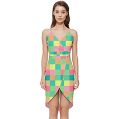 Checkerboard-pastel-squares- Wrap Frill Dress