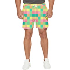 Checkerboard-pastel-squares- Men s Runner Shorts by Semog4