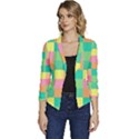 Checkerboard-pastel-squares- Women s Casual 3/4 Sleeve Spring Jacket View1