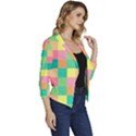 Checkerboard-pastel-squares- Women s Casual 3/4 Sleeve Spring Jacket View3