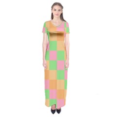 Checkerboard-pastel-squares Short Sleeve Maxi Dress by Semog4