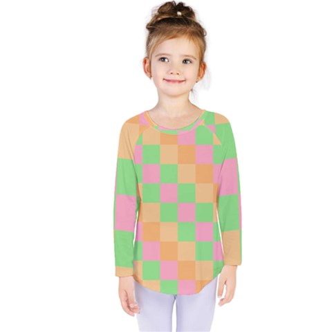 Checkerboard-pastel-squares Kids  Long Sleeve Tee by Semog4