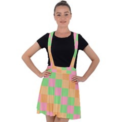 Checkerboard-pastel-squares Velvet Suspender Skater Skirt by Semog4