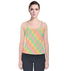 Checkerboard-pastel-squares Velvet Spaghetti Strap Top by Semog4