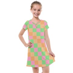 Checkerboard-pastel-squares Kids  Cross Web Dress by Semog4