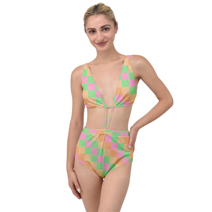 Checkerboard-pastel-squares Tied Up Two Piece Swimsuit