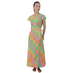 Checkerboard-pastel-squares Flutter Sleeve Maxi Dress by Semog4