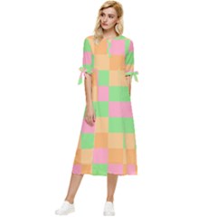 Checkerboard-pastel-squares Bow Sleeve Chiffon Midi Dress by Semog4