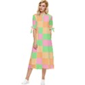 Checkerboard-pastel-squares Bow Sleeve Chiffon Midi Dress View1