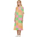 Checkerboard-pastel-squares Bow Sleeve Chiffon Midi Dress View2